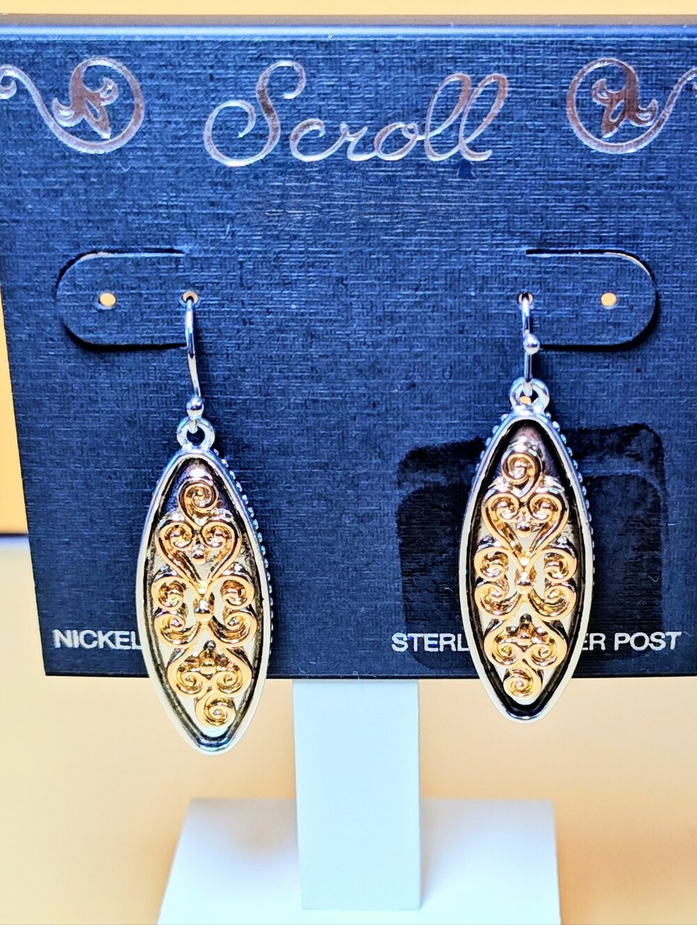 Scroll Two Tone Oval Earrings